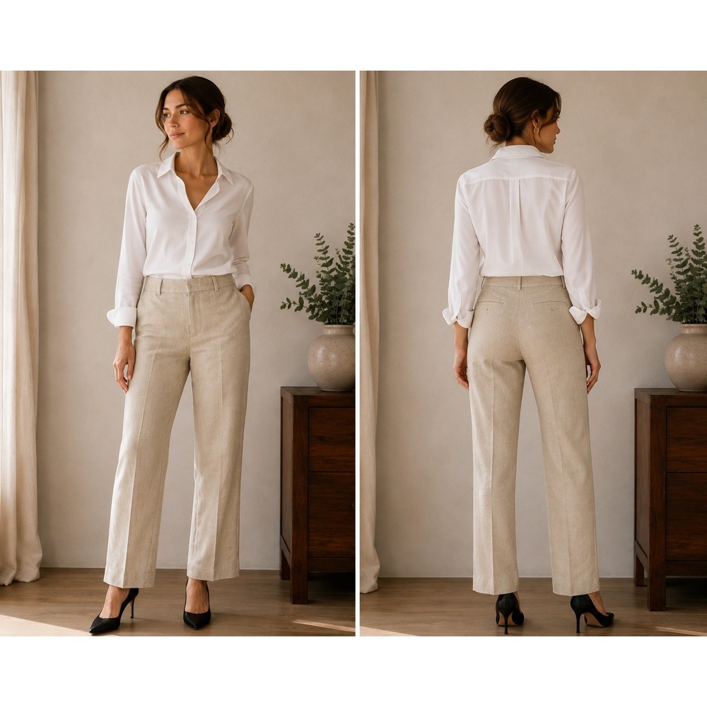 COS Linen Trousers Women 48 Beige Straight Leg Lined Pants Office Preppy Minimal